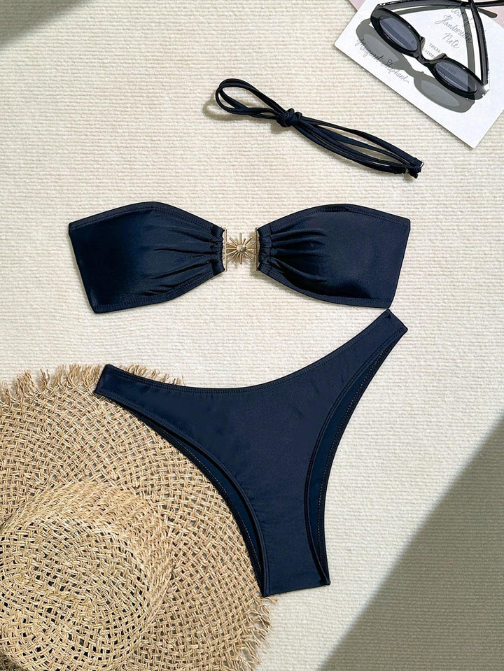Dame Bandeau-bikini med dekorativ smykke detalje Skovae