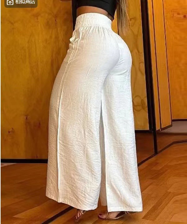 Dame bred Palazzo-bukser med elastisk talje og fashionabelt bælte Stilla