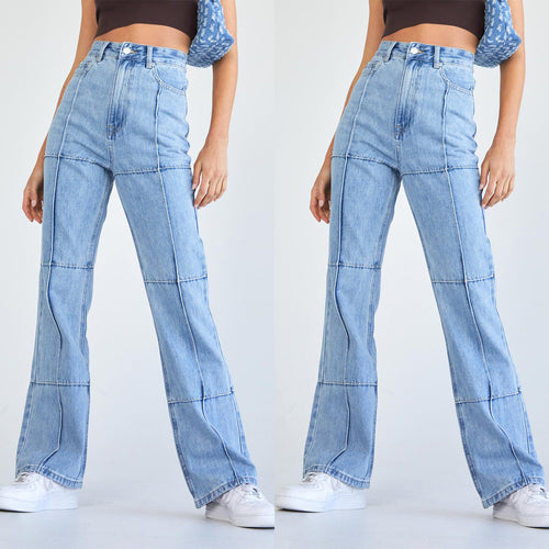 Dame højt skårne jeans med patchwork-design Stilla