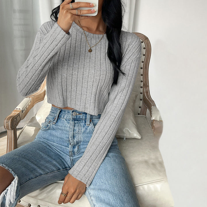 Kvinder cropped sweater med fin ribstrikstruktur og lange ærmer Stilla