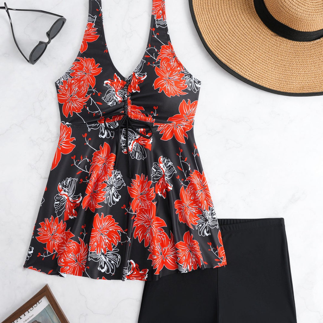 Dame Tankini med blomster wraps design og behagelige shorts Skovae