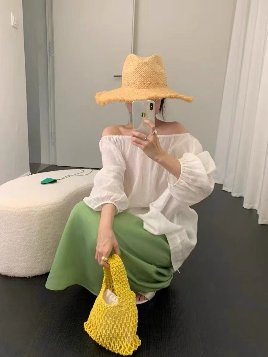 Femme Elegante Off-Shoulder Bluse med Ballonærmer Stilla