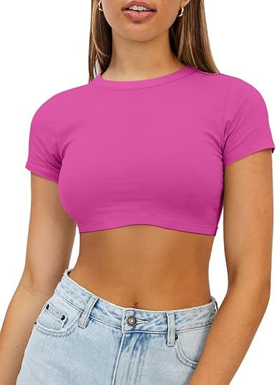 Dame kort, figursyet Crop-Top i elastisk materiale Stilla