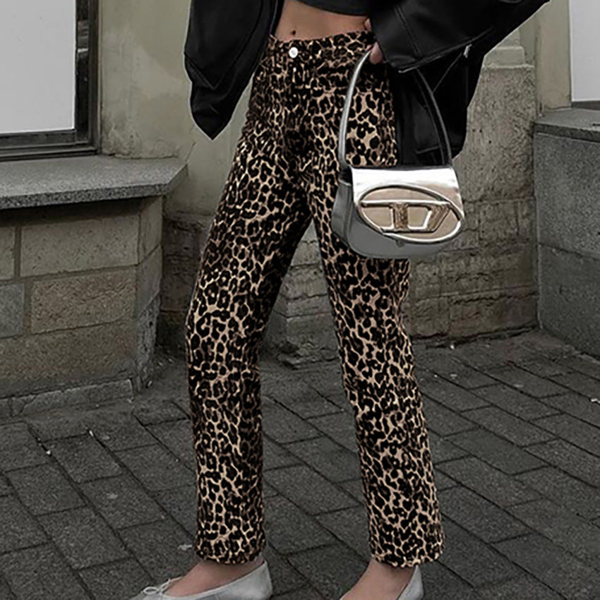 Dame elegante leopardmønstret bukser med vidde ben Stilla