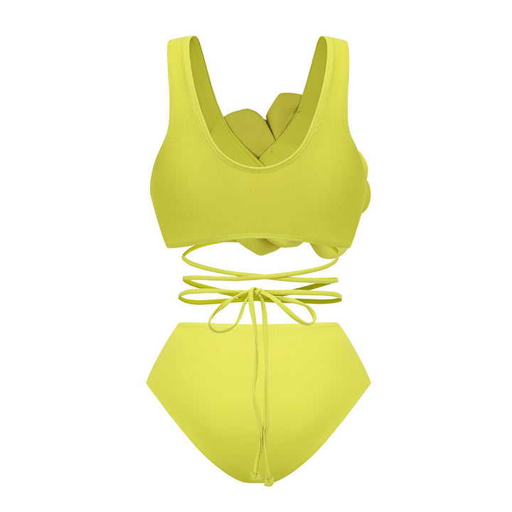 Dame bikini-sæt med florale 3D-applikationer og justerbart bindebånd Stilla