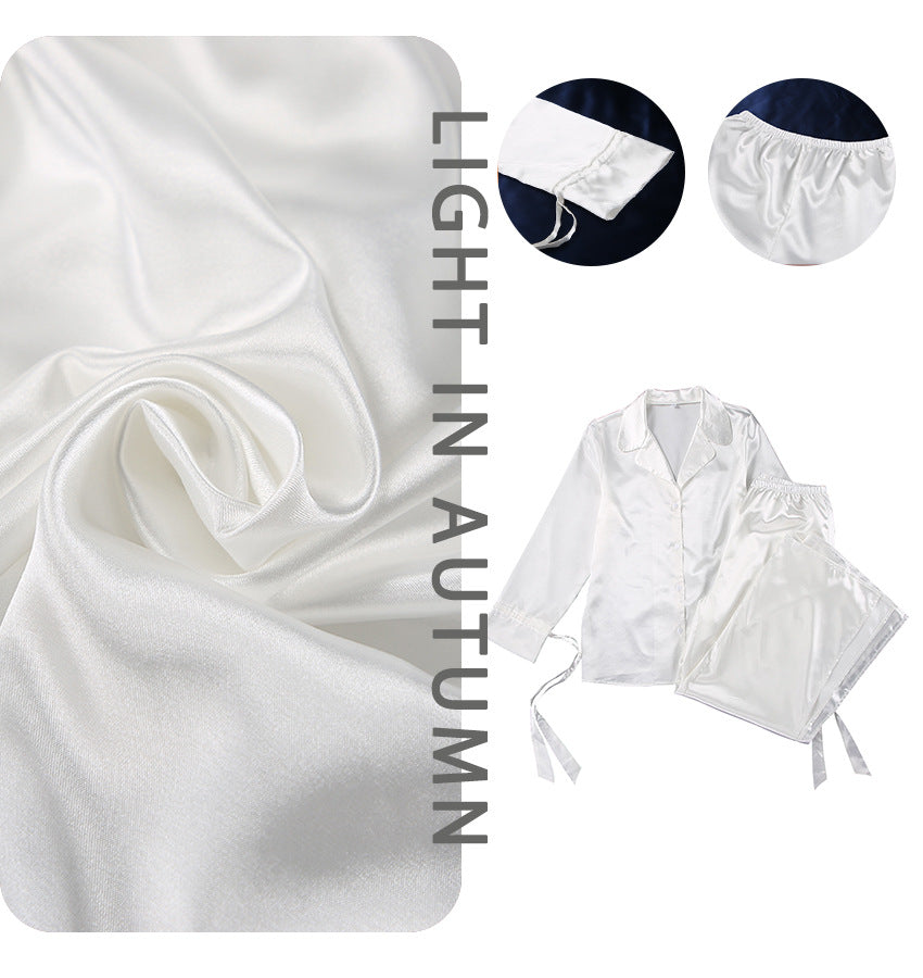 Dame Satin Pyjamas Sæt med elegant knaplukning og løstsiddende bukser Stilla