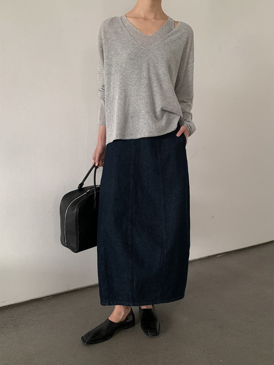 Dame Midi kjole lavet af høj kvalitets denim med elegant snit Stilla