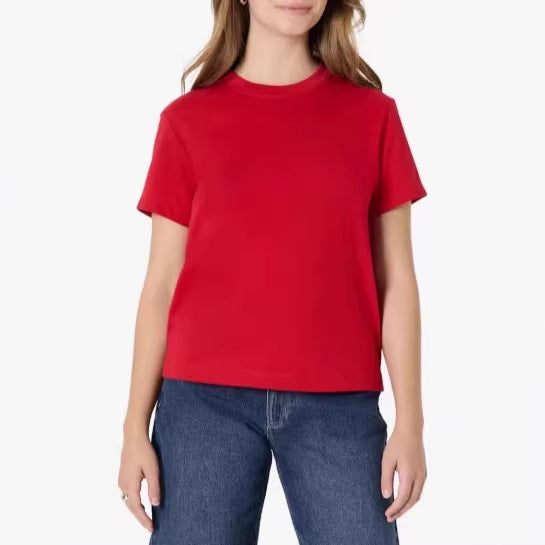 Dame afslappet kortærmet T-shirt i høj kvalitets bomuld med rund halsudskæring Skovae