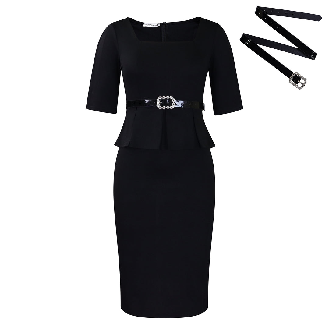 Dame elegant Peplum-kjole med figursyet snit og moderne bælte Stilla