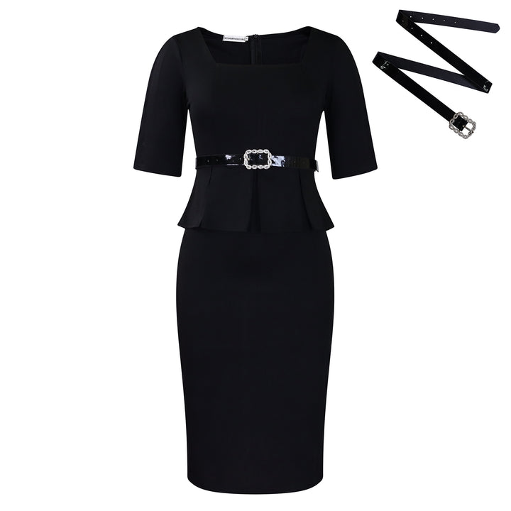 Dame elegant Peplum-kjole med figursyet snit og moderne bælte Stilla