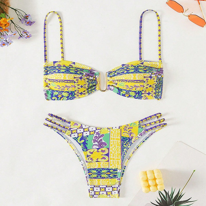Dame bandeau-bikini med legende blomsterdesign Skovae