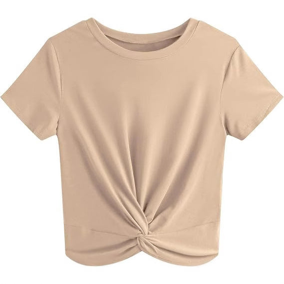 Dame kortærmet T-shirt med knude og elastisk stof Stilla