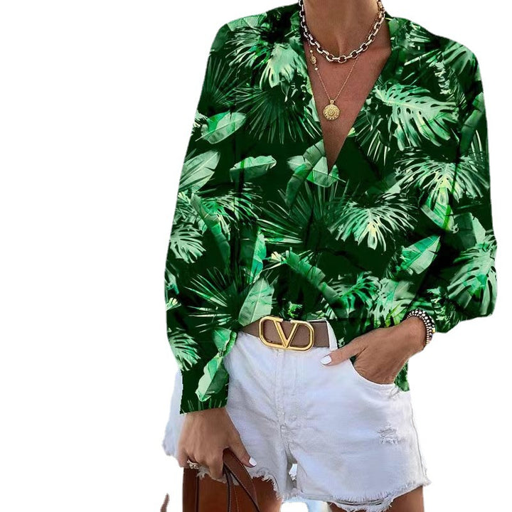 Dame Chic Bluse med blomsterprint og moderne V-udskæring Stilla
