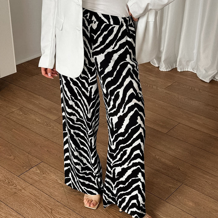 Dame Bred Zebra-Print Palazzo-Bukser med elastisk Talje og Svingende Snit Stilla