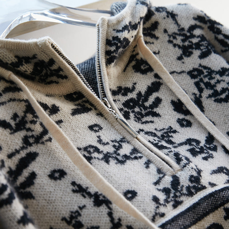 Dame hættetrøje med blomsterprint og lækkert fleece Stilla