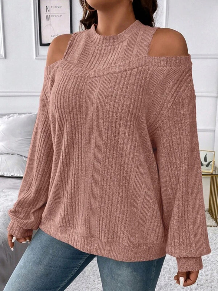 Dame Oversized Strikbluse med skulderudskæringer og ribstruktur Stilla