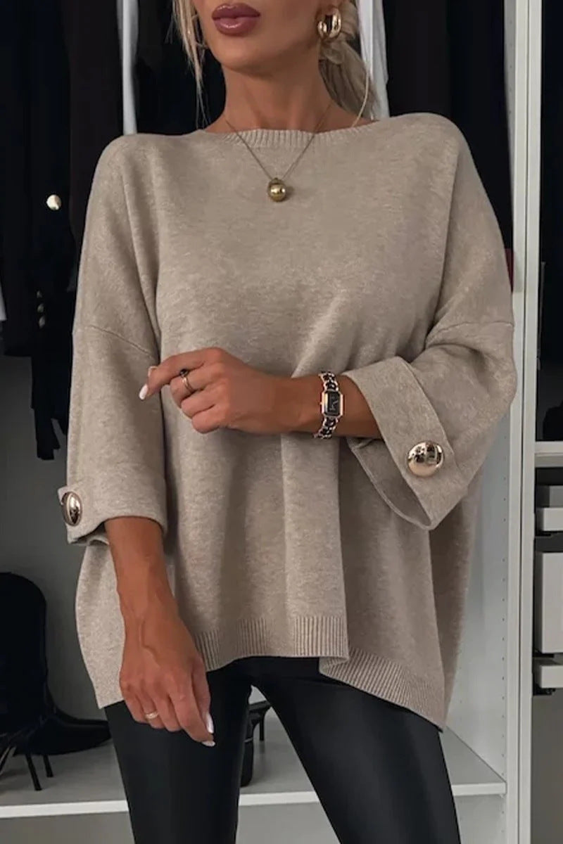 Damer mode oversized sweater med elegante knapdetaljer Stilla