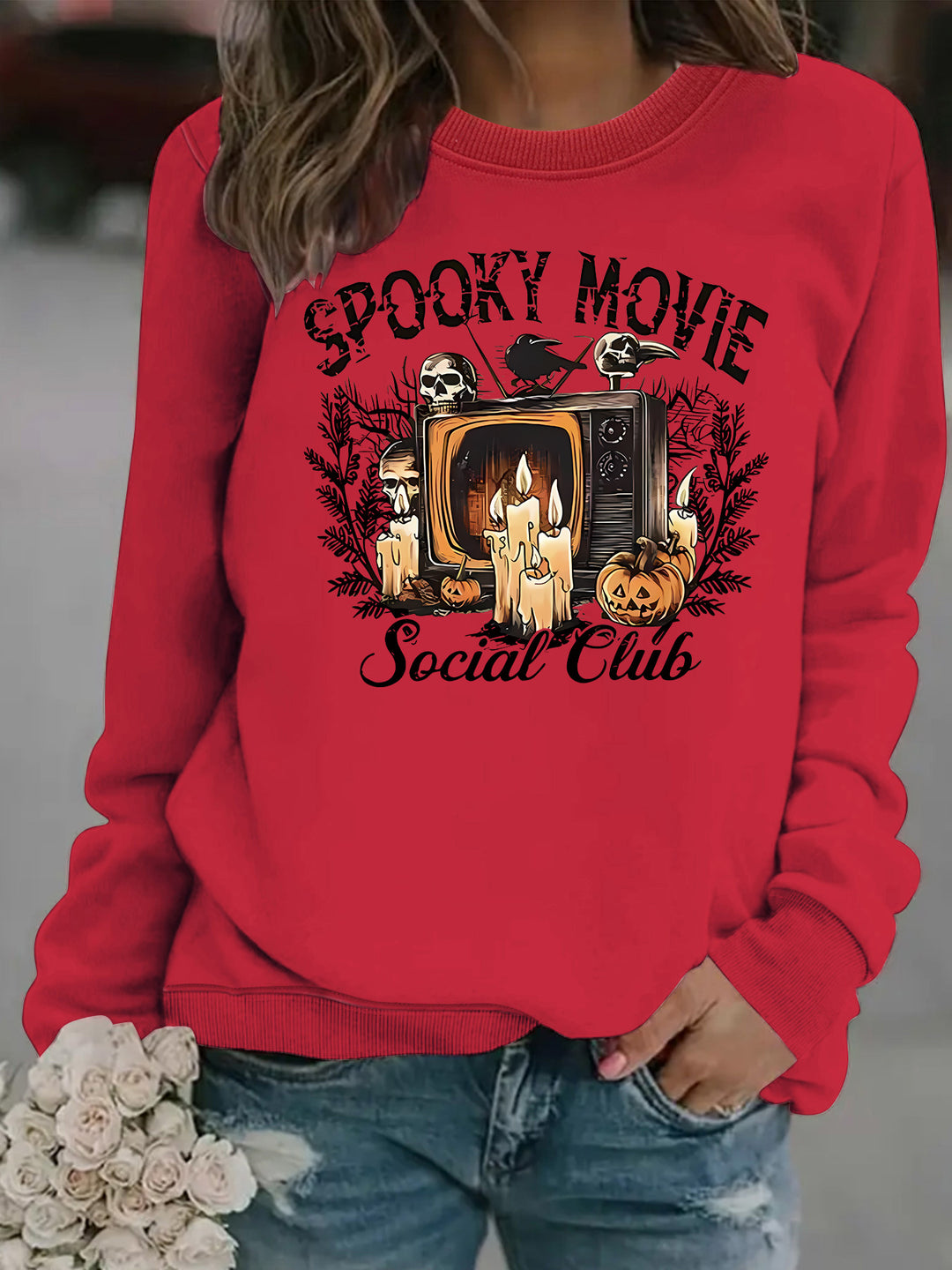 Dame sweatshirt med skræmmende film motiv og afslappet skæring Stilla