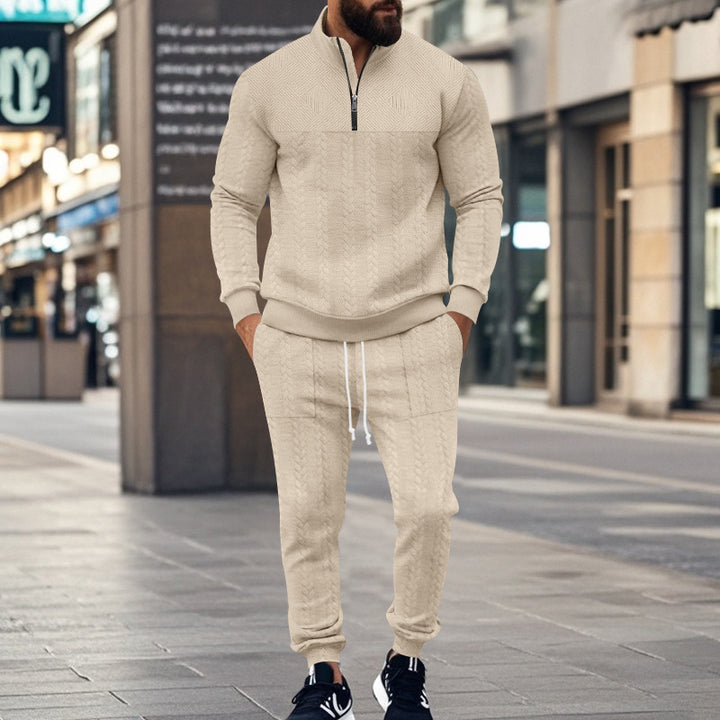Herrer fritids-joggingdragt i blødt strikstof med moderne lynlås Stilla