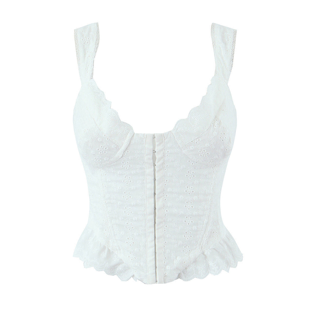 Stilla | Nederdel-Sæt Broderet Volang Blonde Vest Nederdel Sæt