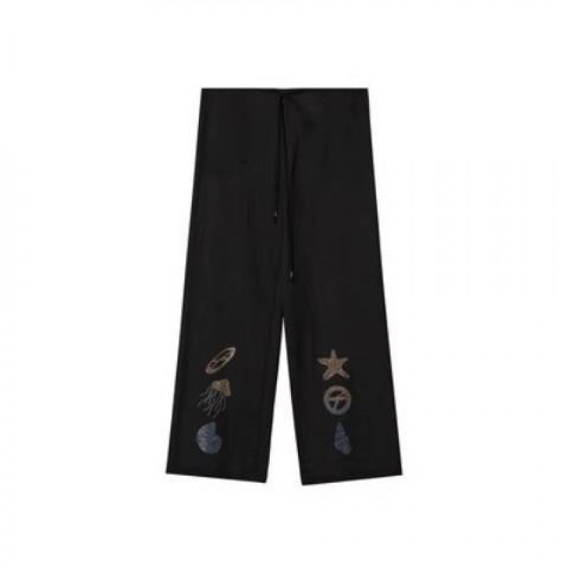 Dame Casual Bred Ben Bukser med Kunstnerisk Broderi Stilla