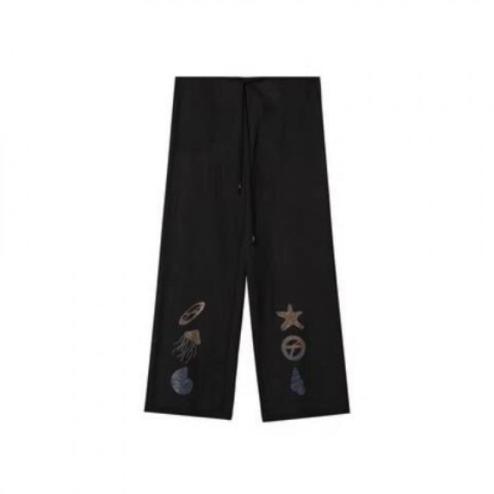 Dame Casual Bred Ben Bukser med Kunstnerisk Broderi Stilla