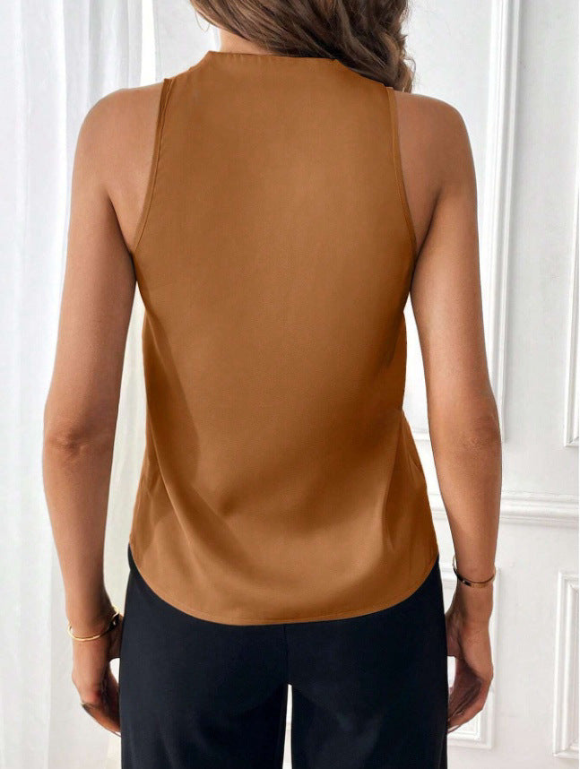Damer Satin-Cami-top med dyb V-halsudskæring og elegant fald Skovae