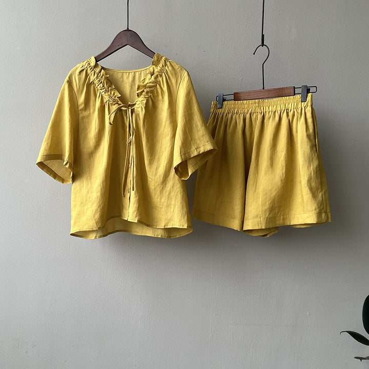 Dame afslappet sæt bestående af overdel med flæser og shorts Stilla