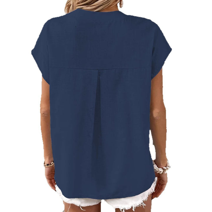 Dame kortærmet bluse med knapliste og elegant ståkrave Stilla