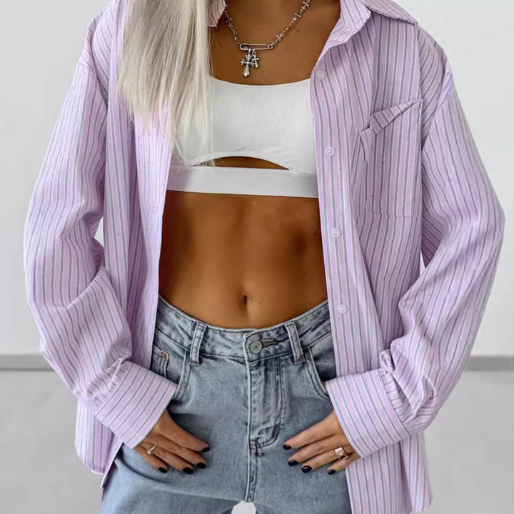 Dame Oversized Skjorte med stribet design og brystlomme Stilla