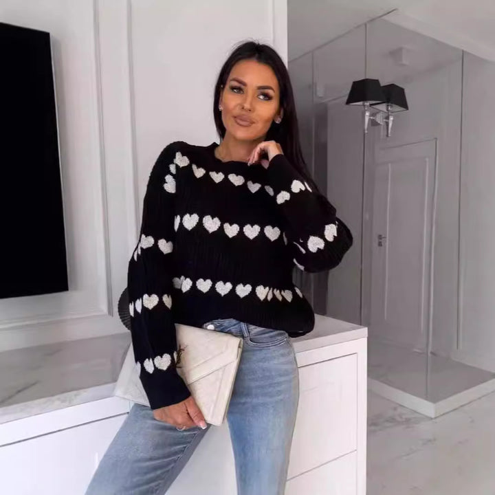 Kvinders hyggelige sweater med hjerte mønster og blødt strik Stilla