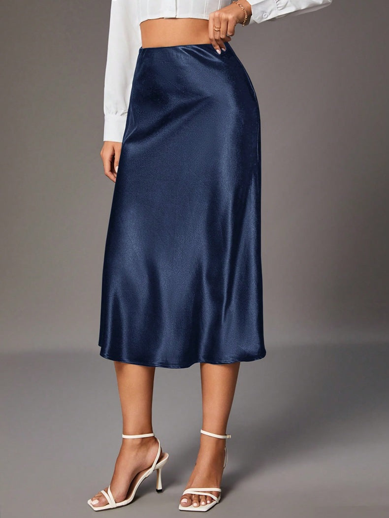 Dame Elegant A-linje Satin nederdel med flydende snit Skovae