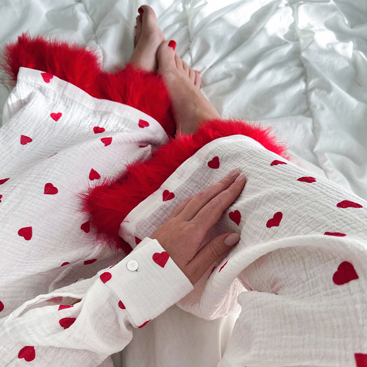 Dame Blødt Pyjama-Sæt med Hjerter og Fuzzy Afslutninger Stilla
