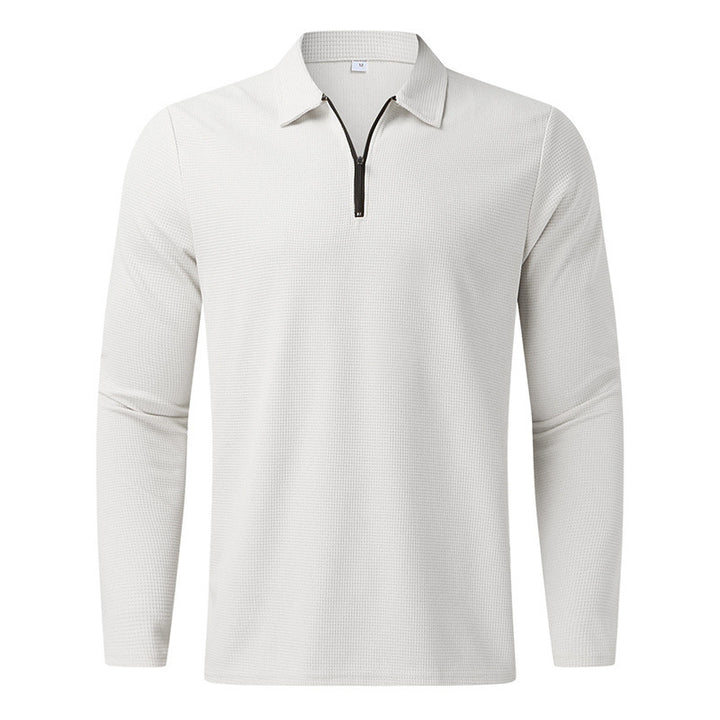 Herre langærmet poloshirt med kentkrave, kort frontlynlås og fin vaffelstruktur Skovae
