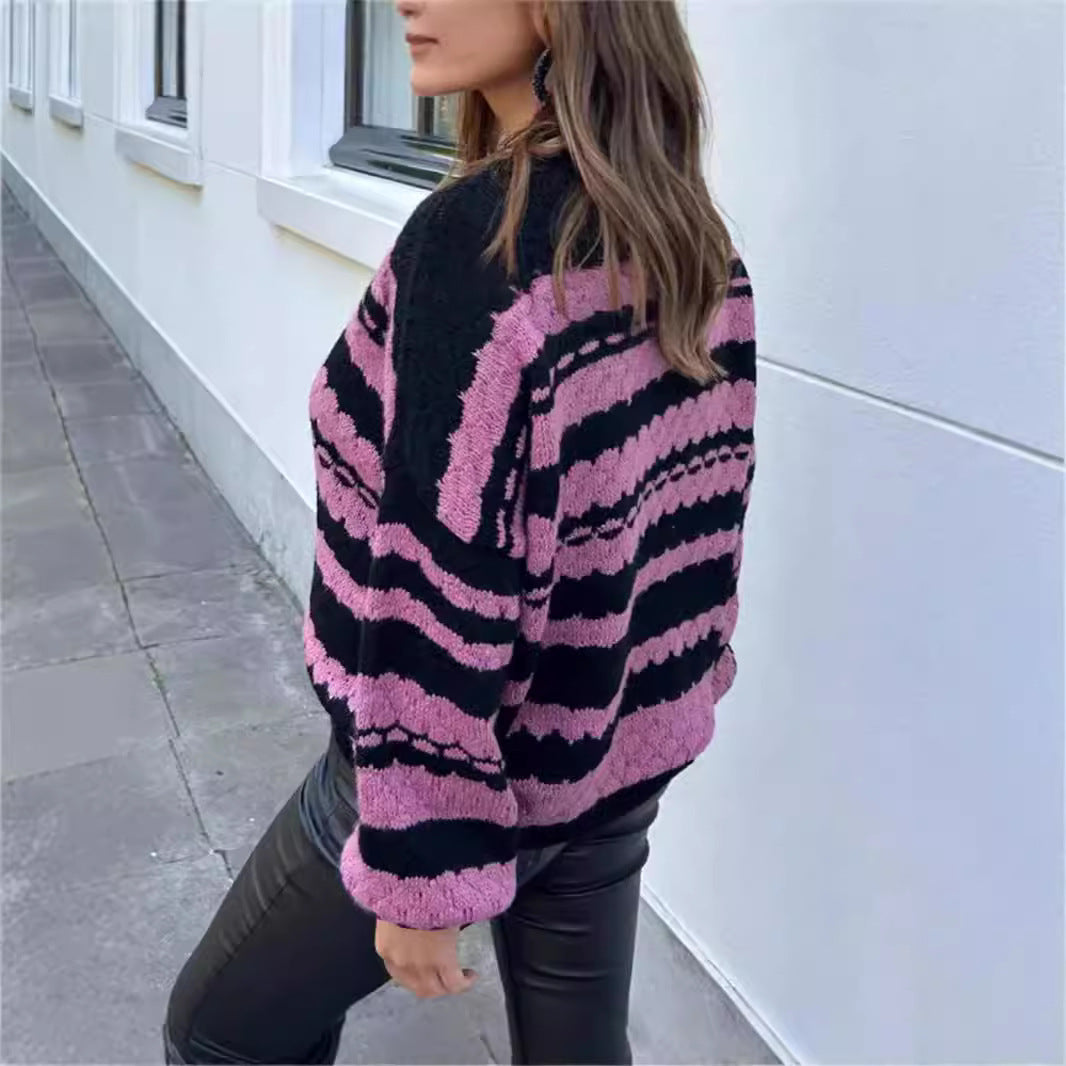 Kvindernes trendy chunky strik sweater i moderne mønster med løse ærmer Stilla