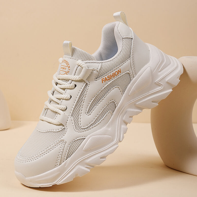 Dame nan voluminøs Plateau-lifestyle-sneaker med mesh- og kunstlædermix, polstret hæl og profileret dæmpningssokkel Skovae