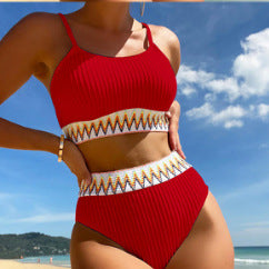 Dame Højtaljet Bikini sæt med raffinerede dekorative detaljer Skovae