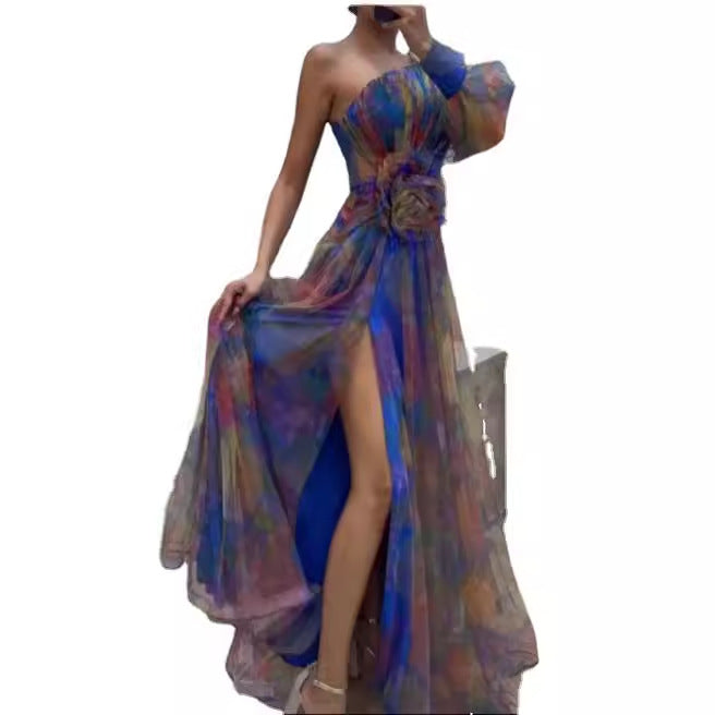 Stilla | Luksuriøs Dame Floral Split Maxi Kjole