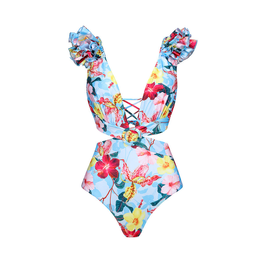 Damer bikini med rüscher og passende maxiskørt Skovae