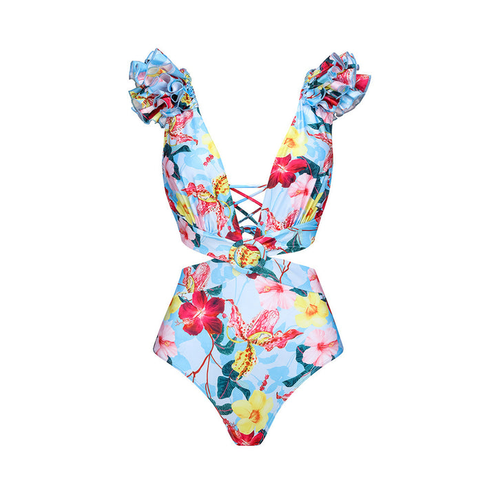 Damer bikini med rüscher og passende maxiskørt Skovae
