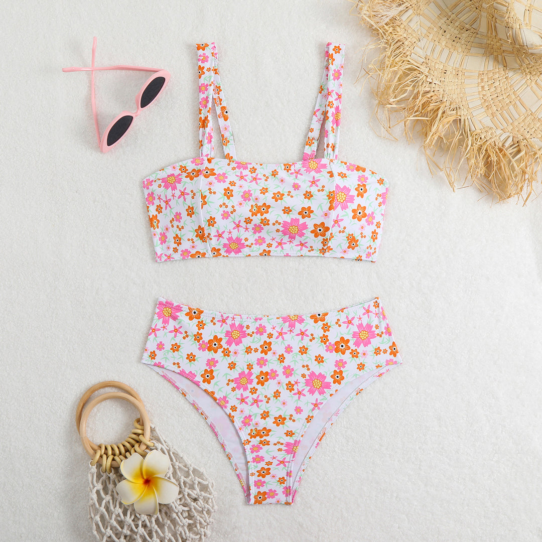 Dame To-delt Crop-top bikini-sæt med blomsterdesign og brede stropper Skovae