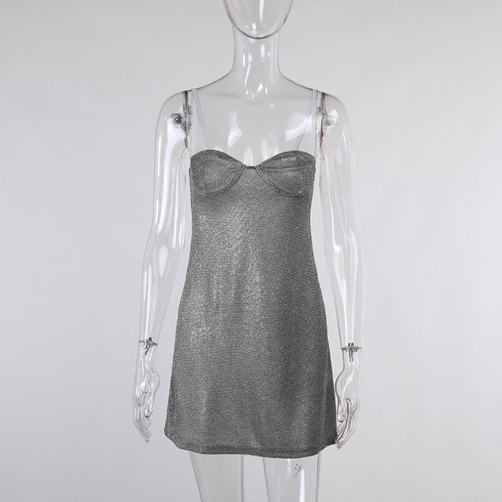 Dame Funklende Minikjole med elegante Spaghettistropper og sart Bustier-udseende Stilla