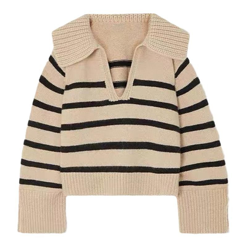 Dame sweater med vid hals og stribet design Stilla