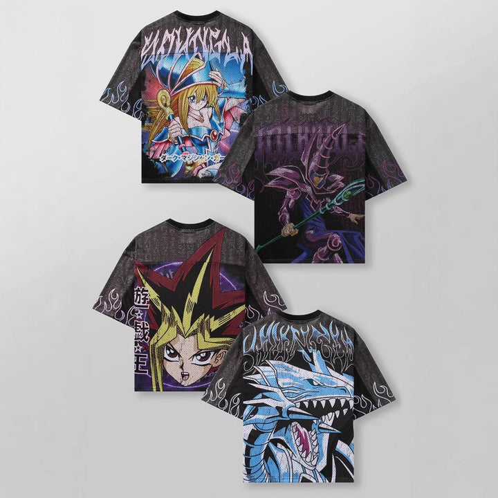 Unisex nan åndbart net-jersy med stort anime-print og V-udskæring Skovae
