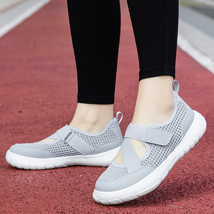 Damer nan åndbar strik-rem sneaker med velcro lukning polstret komfortsål og fleksibel profilløbesål Skovae