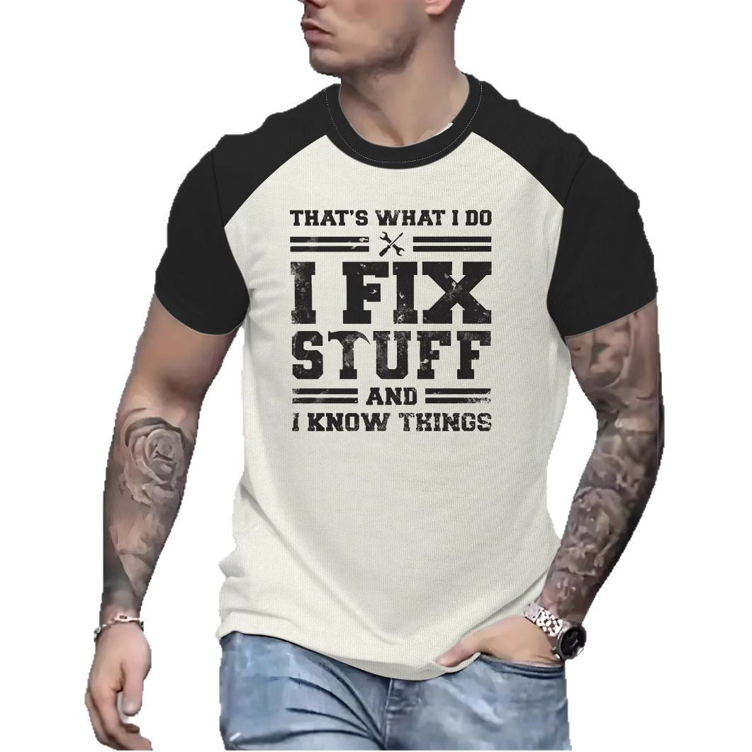 Herrer T-shirt med kreativ håndværkertryk og afslappede raglanærmer Stilla