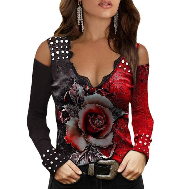 Dame top med skulderfri design og floral tryk Stilla