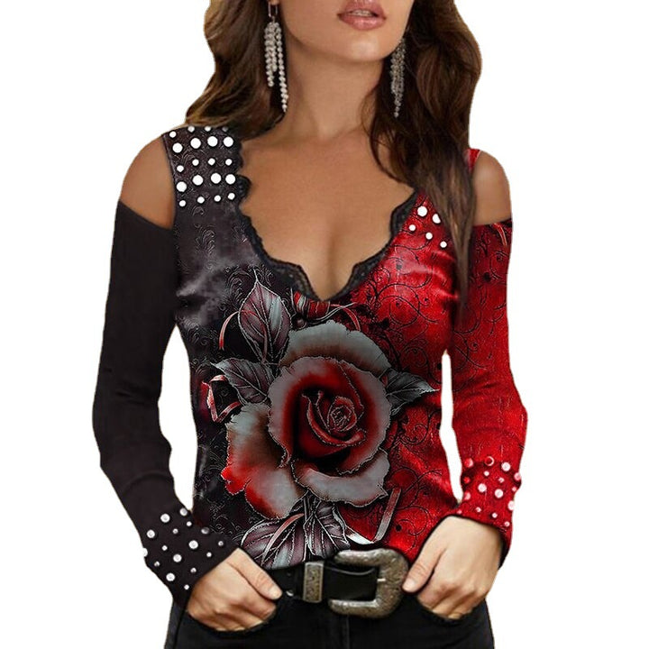 Dame top med skulderfri design og floral tryk Stilla