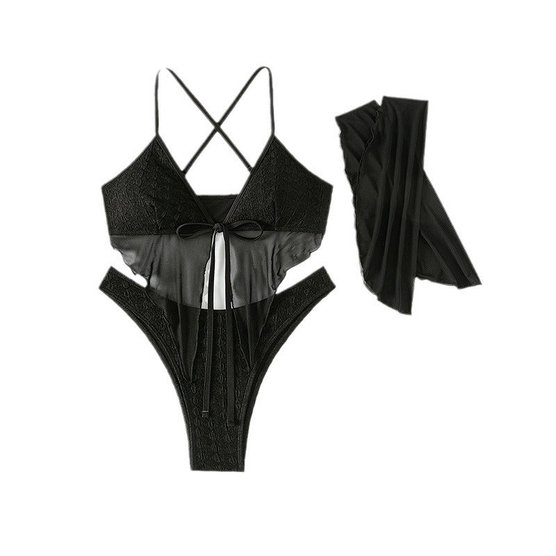 Dame bikini-sæt med gennemsigtigt top og elegante flæser Stilla