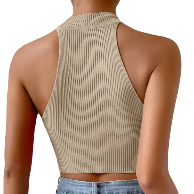 Femme Cut-Out Ribbet Halter Crop Top Stilla
